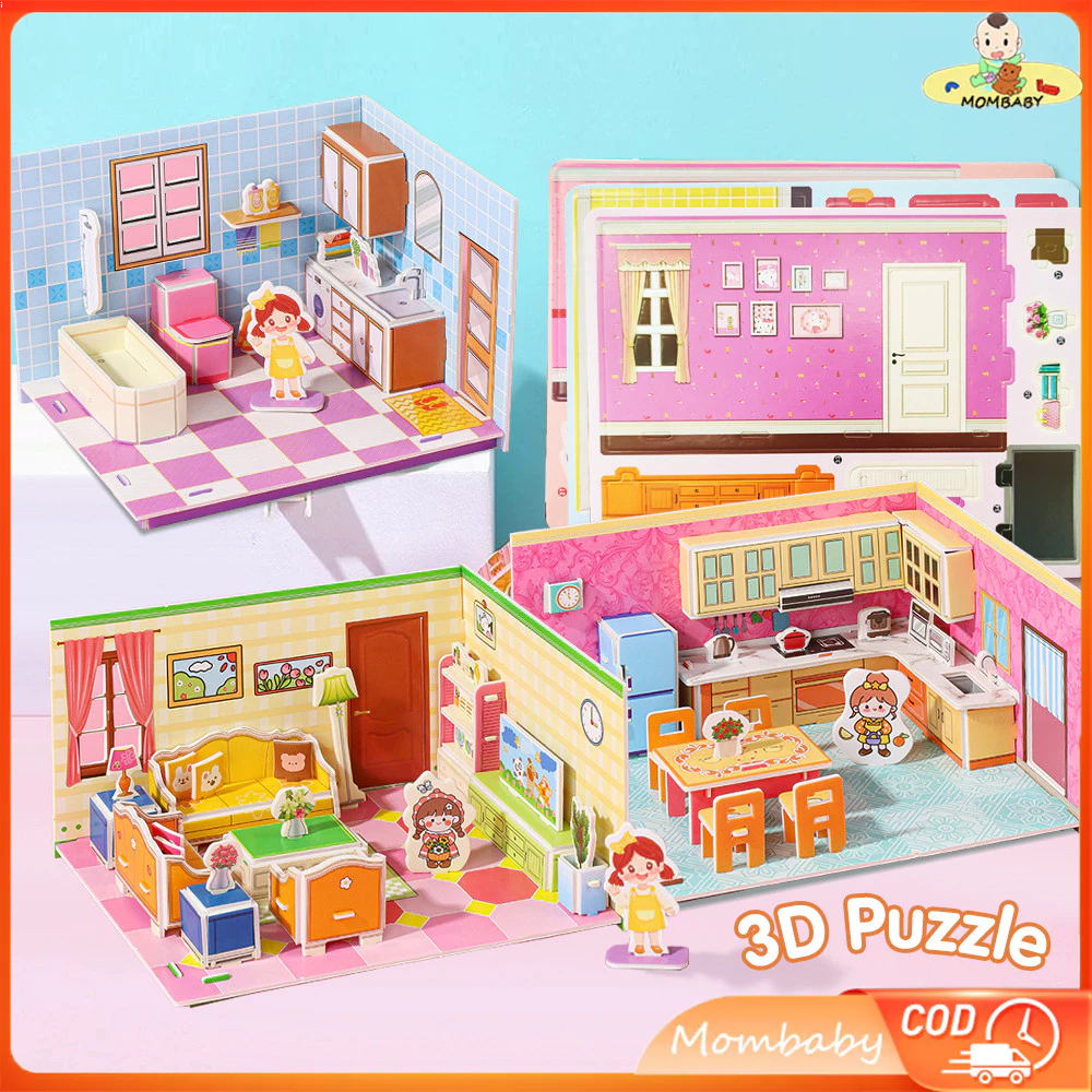Mombaby Diy 3D Model Paper Puzzles Kitchen/Bathroom/Living Room/Bedroom ...