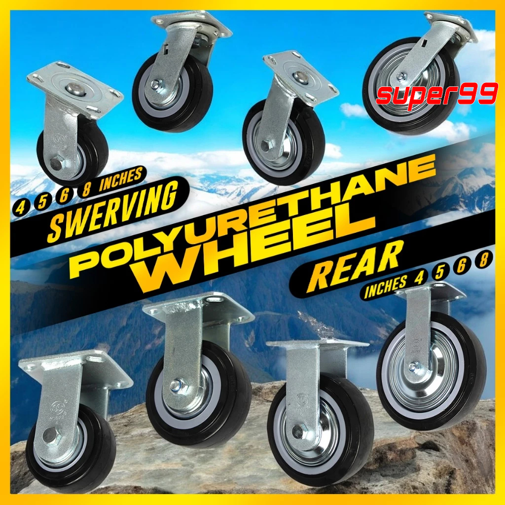 4 to 8 Inch Black Polyurethane Wheels - Fixed and Movable Design for ...