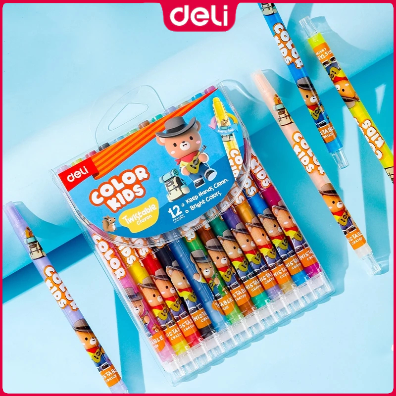 Deli 24 Colors Rotating Crayon Dot Art Round Rod Art Painting 12 ...