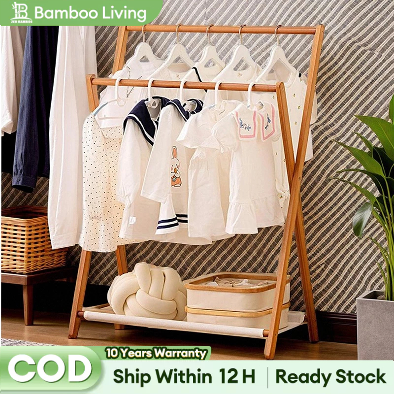 【On Hand】Bamboo Clothes Rack Wood 50/80CM Display Bamboo Clothes ...
