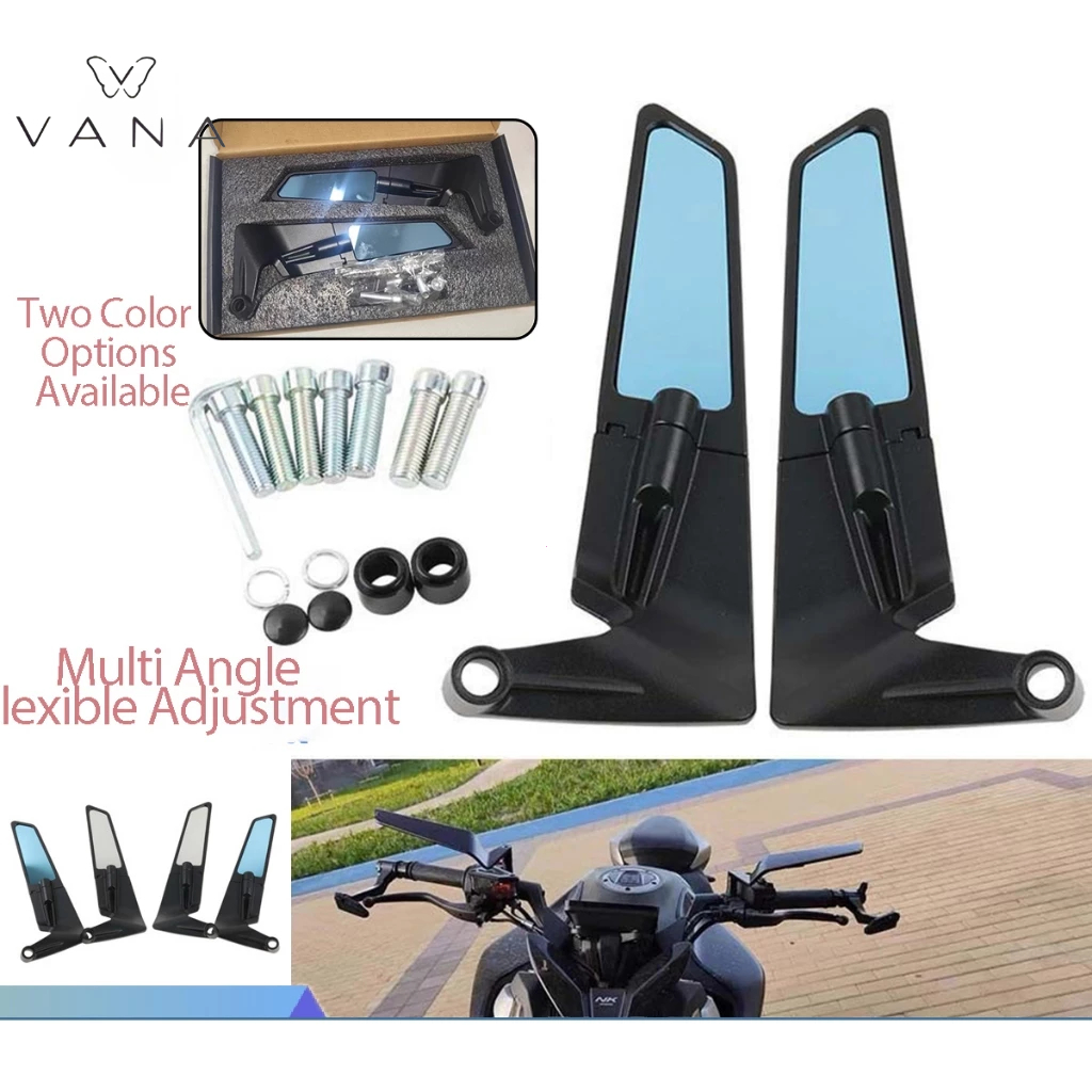 VANA Universal Motorcycle Rearview Mirror Fixed Wind Wing Rotate Side ...