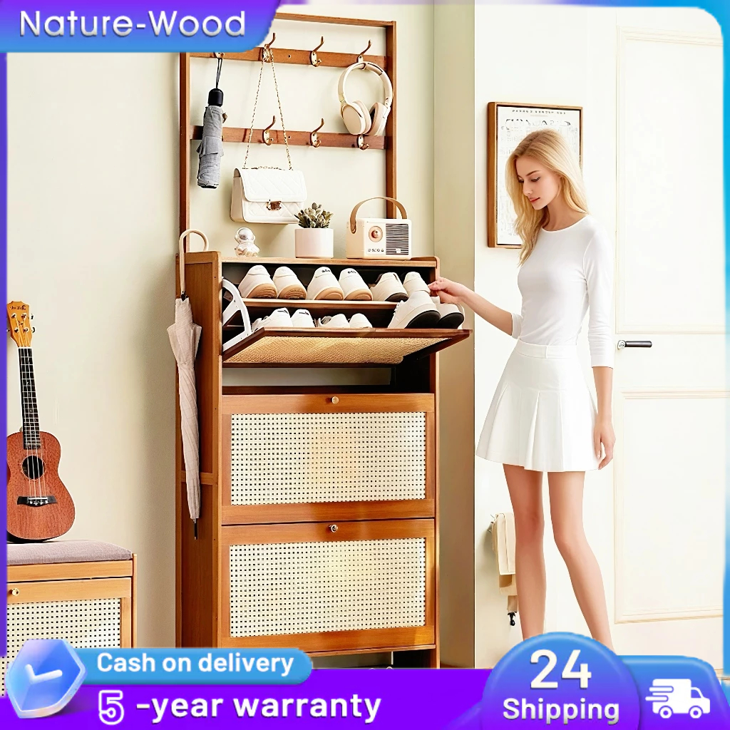 Shoe Rack Cabinet Organizer Wood Light Brown Shoe Rack Large Capacity ...