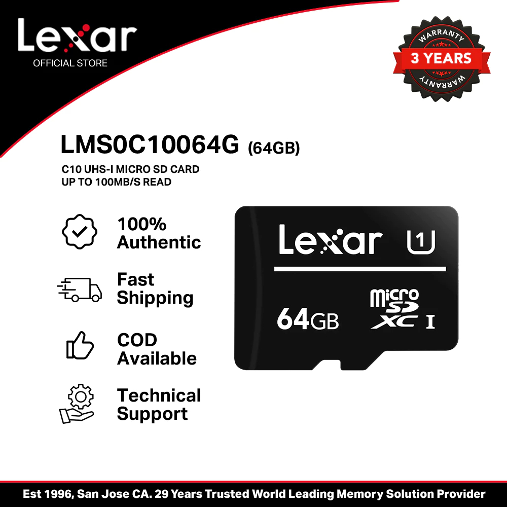 Lexar LMS0C10064G 64GB Black MicroSDXC UHS-I Class 10 Card MicroSD Card ...