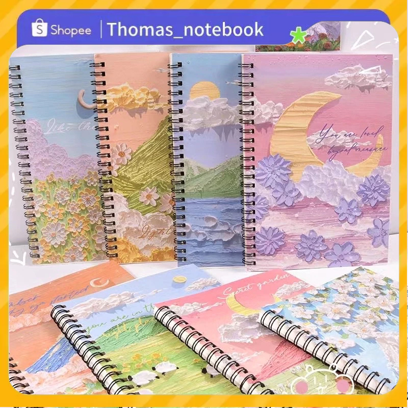 A5 Oil Painting Coil Notepad Flip Spiral Notebook ins Style Landscape ...