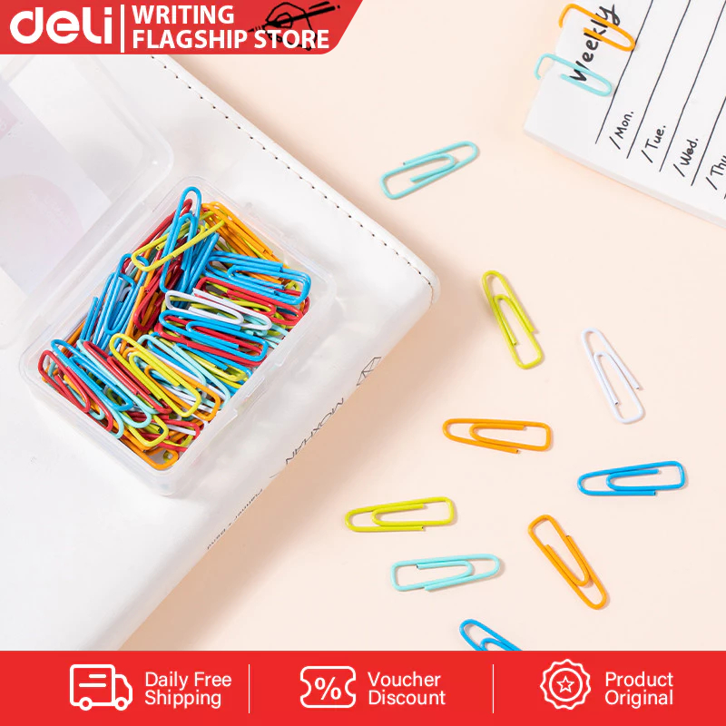 Deli 80PCS Triangular Plastic Coated Paper Clip 28mm | Shopee Philippines
