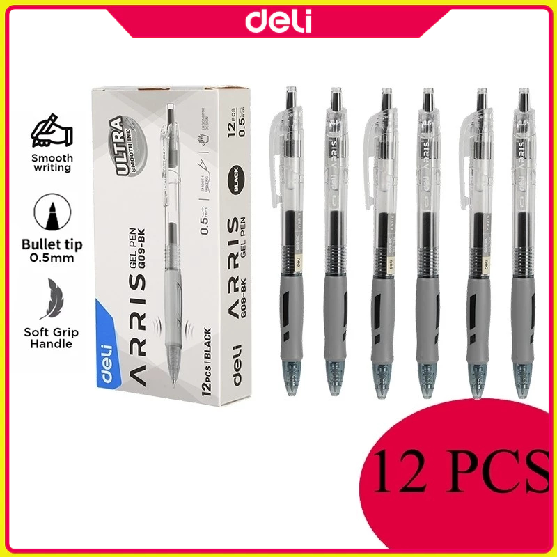 Deli 12PCS Gel Pen EG09 0.5mm Press Sign Pens Student Writing ...