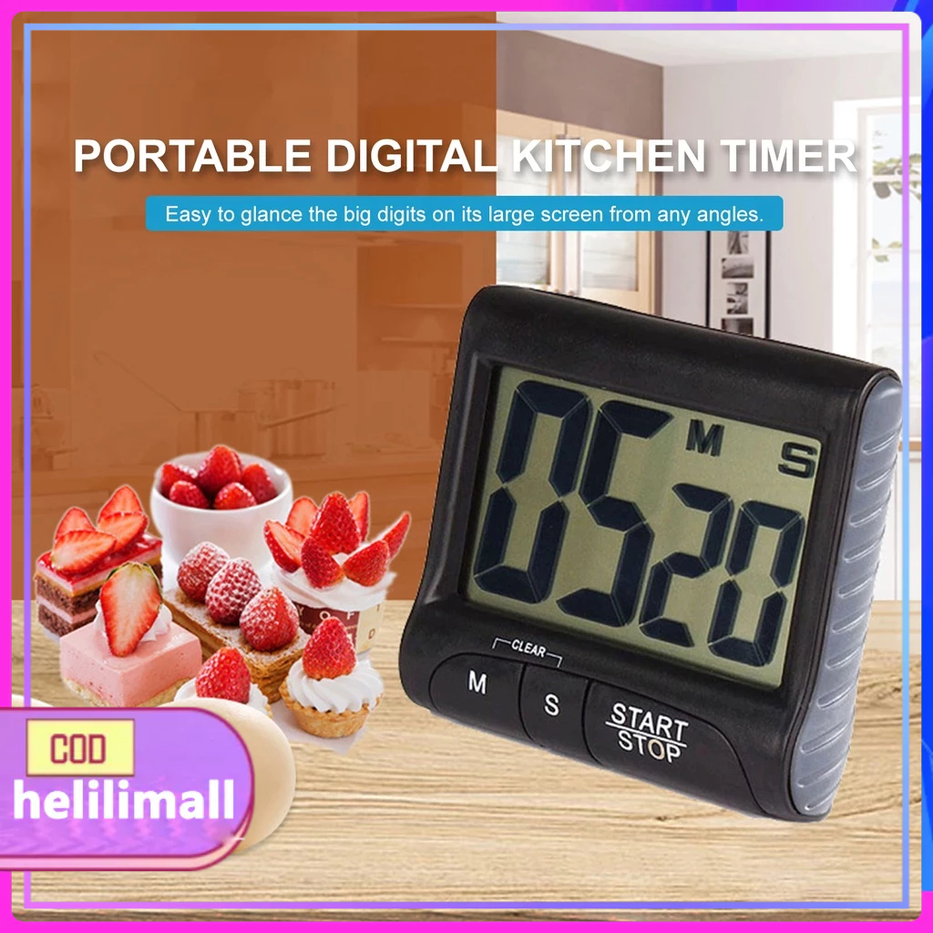 Digital Kitchen Timer with Magnet Stand Hanging Hole Alarm Large LCD ...