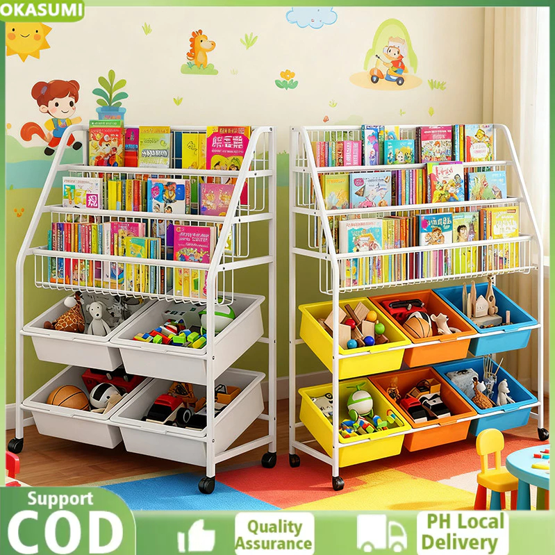 Multi-Layer Display Bookcase Rack Kids Toy Storage Rack Children's Book ...