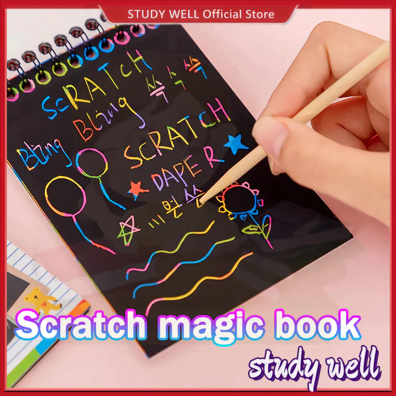10 Sheets Kids Scratch Coloring Book Mini Drawing Painting Black Paper ...