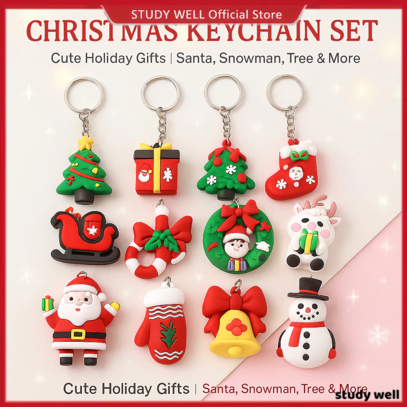 Christmas Keychain Set Santa Claus Christmas Tree Reindeer Wreath Cute ...