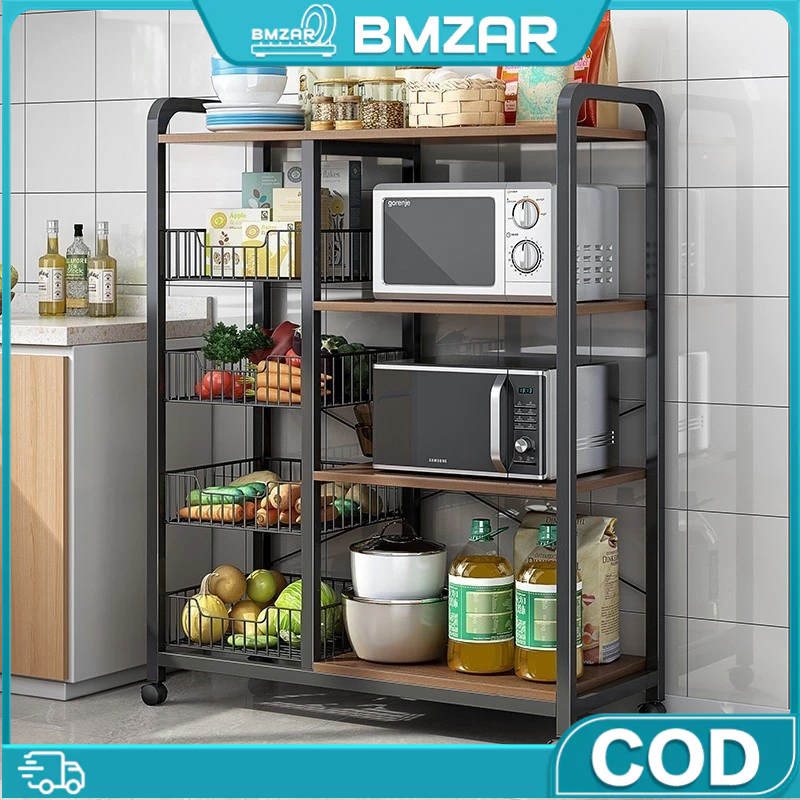 Kitchen rack Organizer Shelf with Wheels Vegetable Microwave pot ...