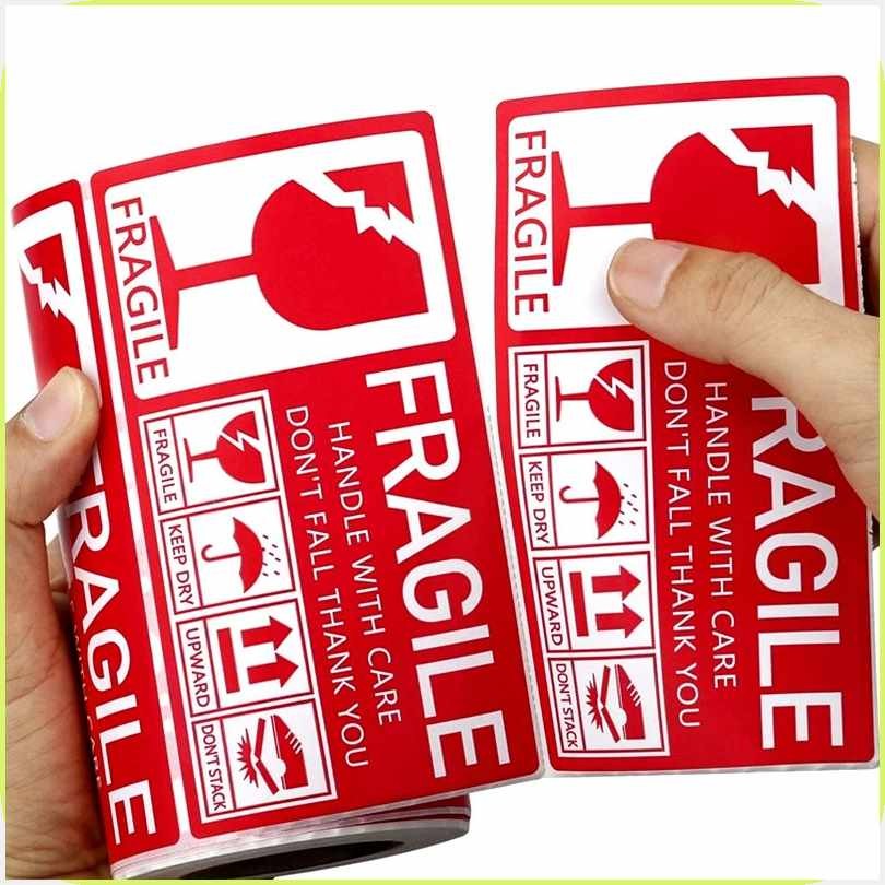 300pcs/roll_a)130x70_A@mm jI+tK+DV+XE+KK+Na+Red Fragile Stickers Handle ...