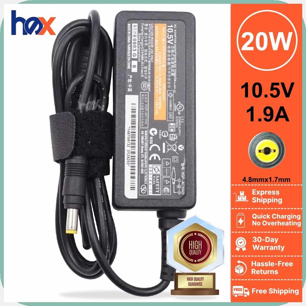 For}o}ER!SONY}Q)Laptop}f)Charger}Q)Adapter}T)10.5V}P)1.9A}R)20W 4.8mm x ...