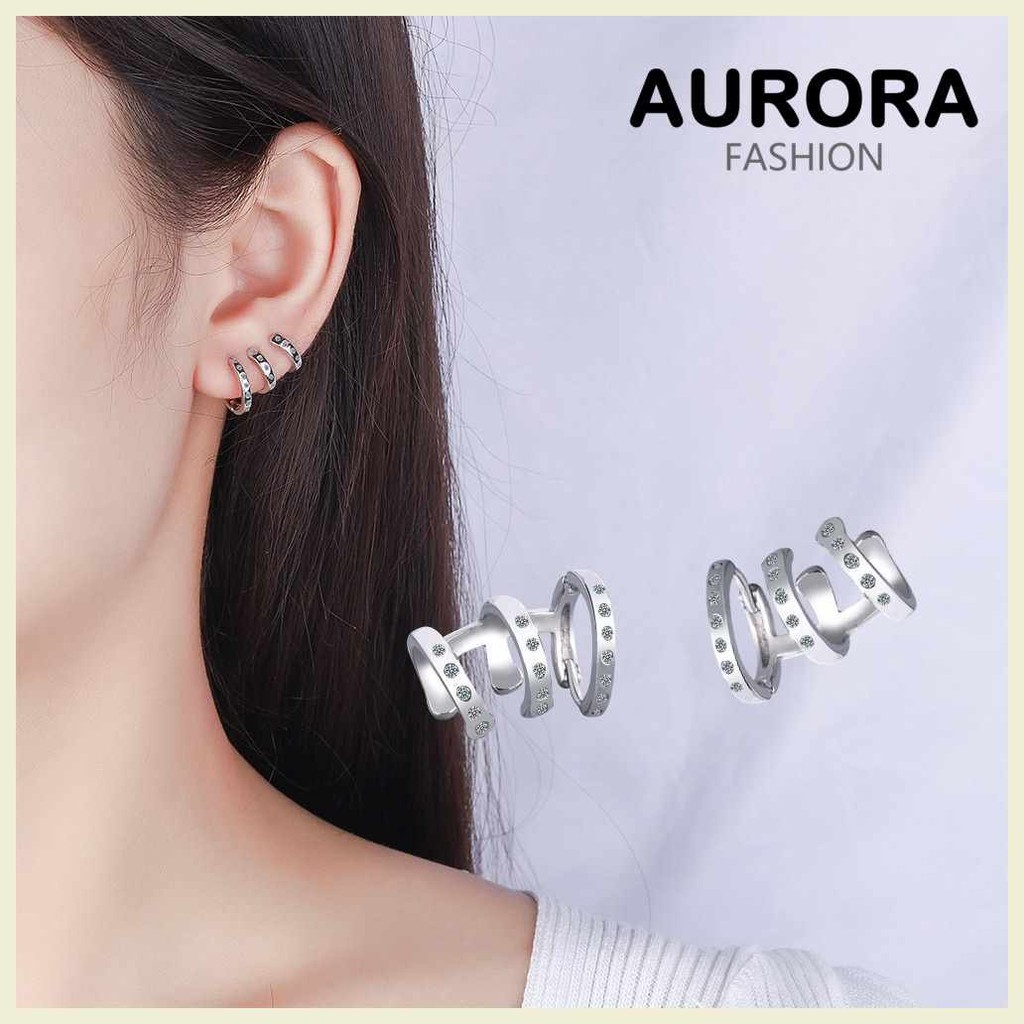 AURORA^lv.925|oQ@Silver_Xp:Shiny%yl;Zircon&Hoop&Earrings&Three&Layers ...