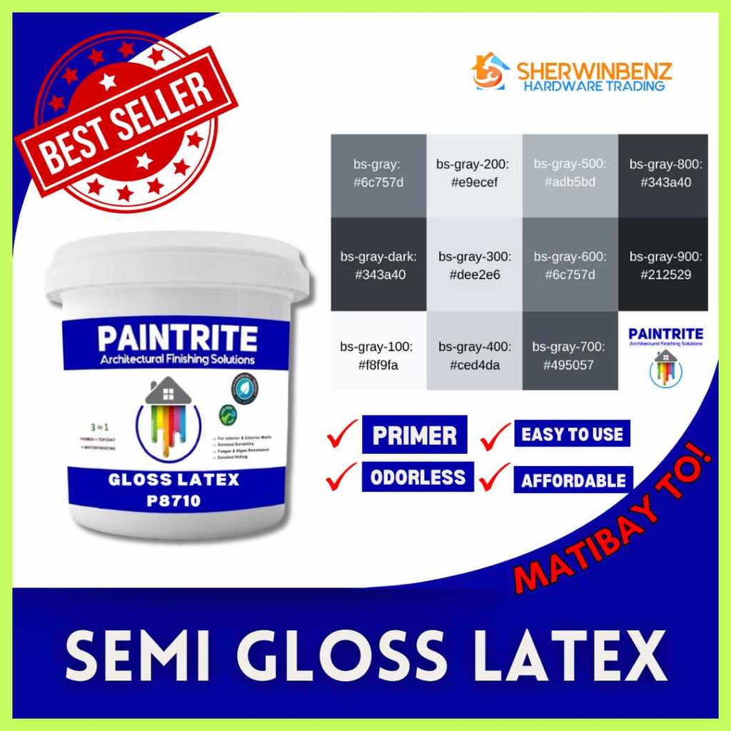 Paintrite+k$Semi}n[Gloss`gg;Latex&Gray&Palettes&Variation≤&4L | Shopee ...