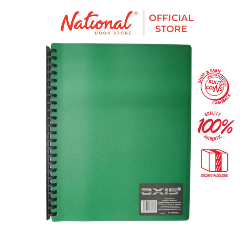 Axis Clearbook Refillable AX-CB001A4 A4 Green 20sheets Plain - Files ...