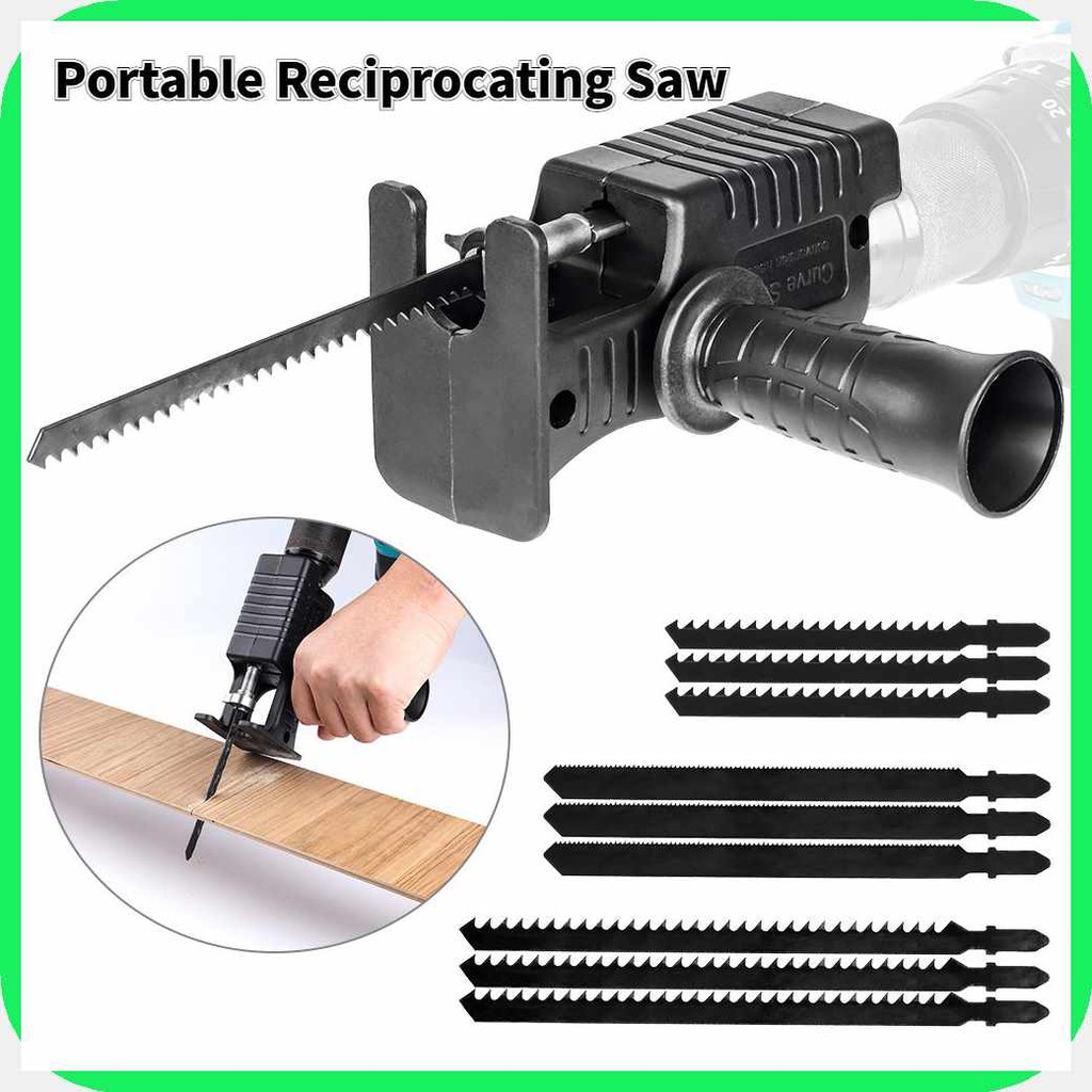 Portable Reciprocating Saw Adapter – Electric Drill Attachment With Ergonomic Handle And 3 Saw Blades For Wood & Metal Cutting