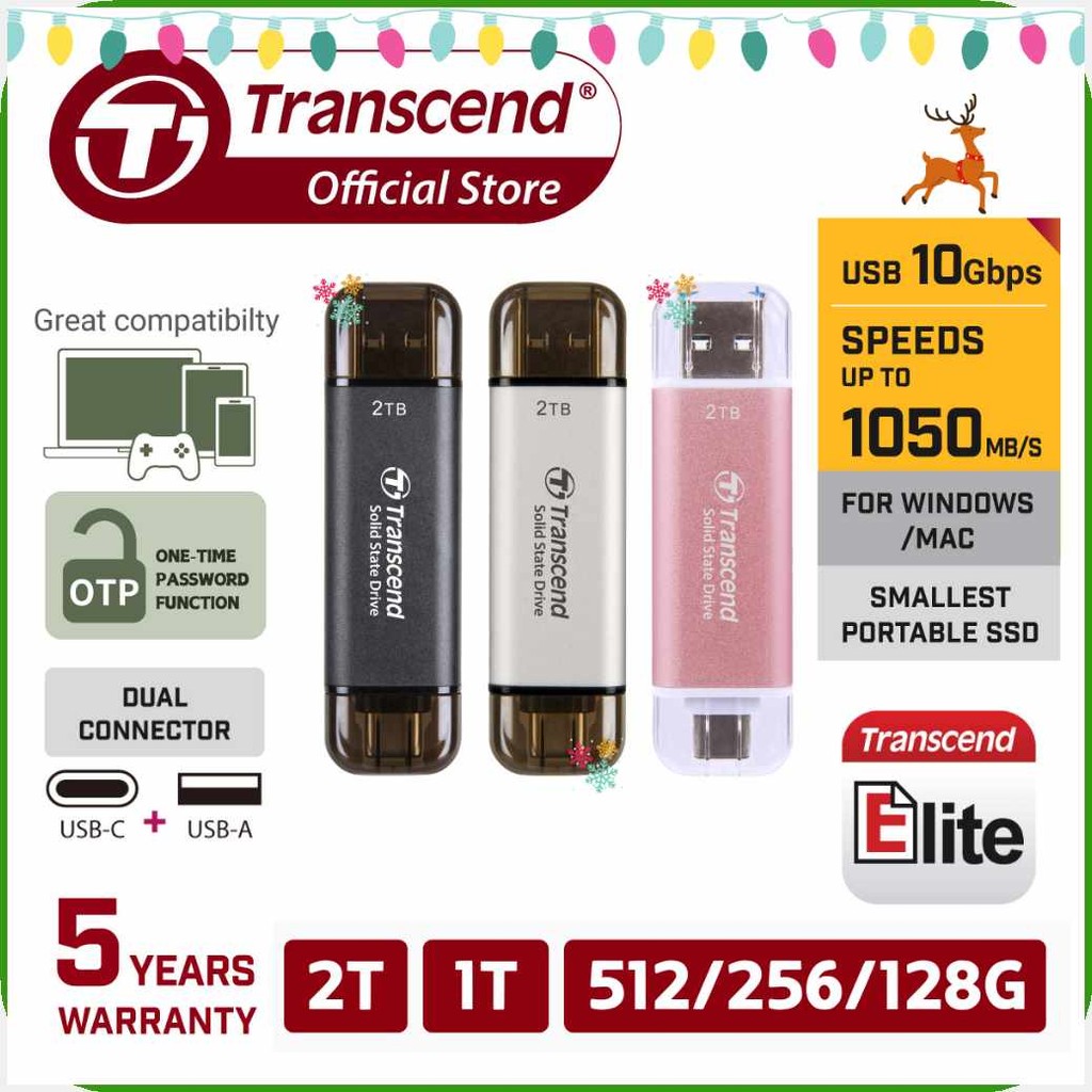 Transcend(h-Portablerg-SSDAT-ESD310SW-256GB/512GB/1TB/2TBVw-TypeCT.&a ...