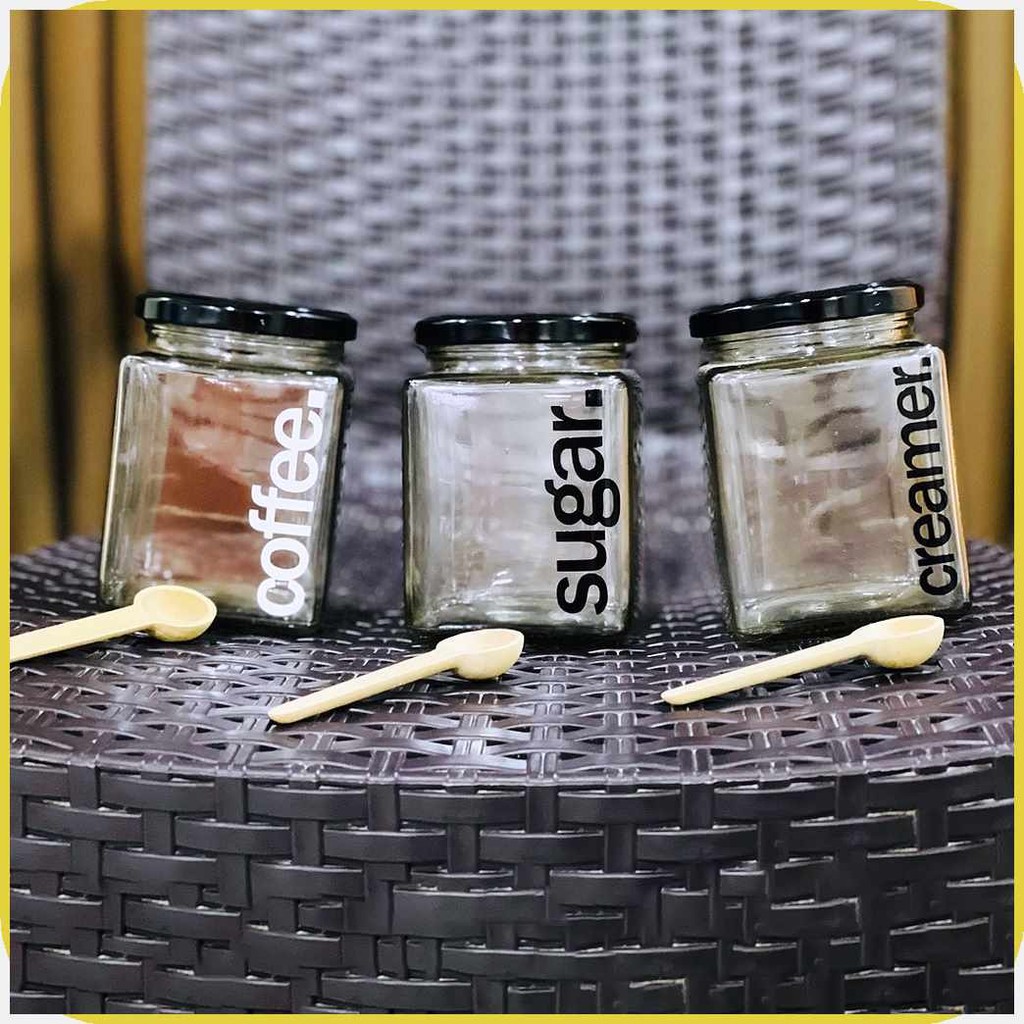 400ml|aDF)1SSets3ZPiecesoJarWjGlasswvCoffee Condiments Container With ...