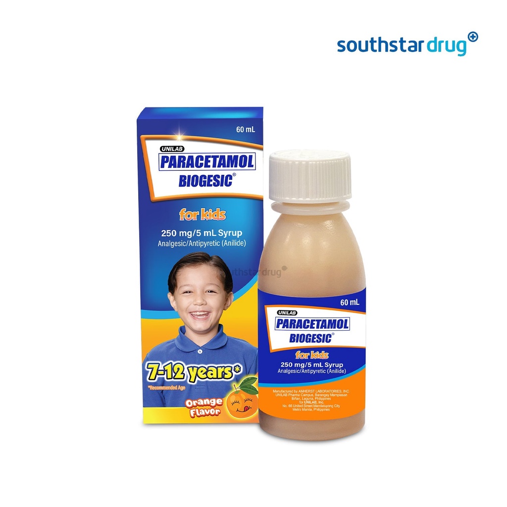 Paracetamol Biogesic 250mg/5ml Orange-flavored 60ml syrup 7-12 yrs old ...