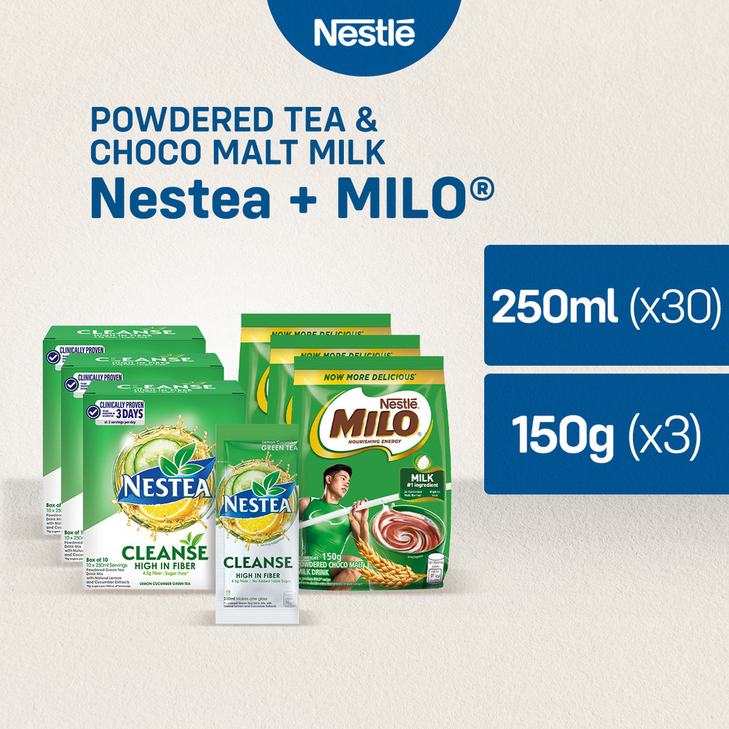 Nestea Cleanse Powedered Green Tea 250 mL-Pack of 3 + Milo Powdered ...