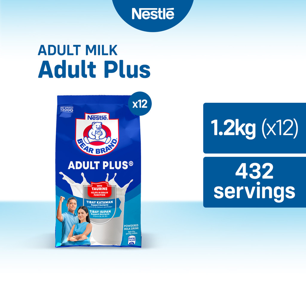 Bear Brand Adult Plus Powdered Milk Drink 1.2kg - Pack of 12 | Shopee ...