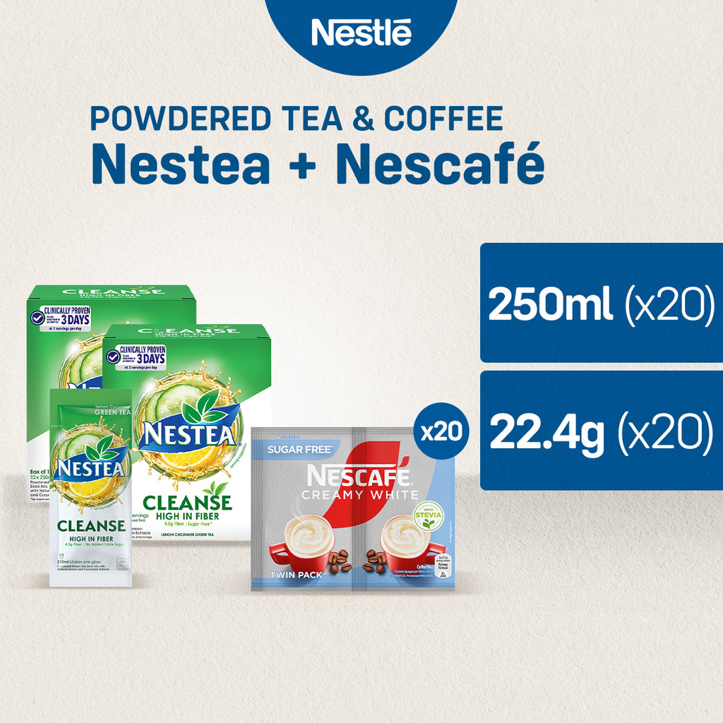Nestea Cleanse Powedered Green Tea 250 mLx2 + Nescafe Sugarfree Creamy ...