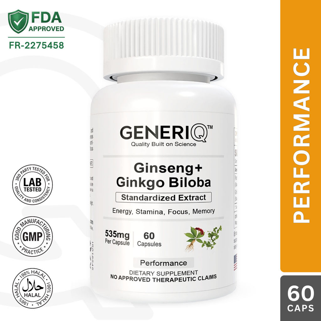 GENERIQ Ginseng + Ginkgo Biloba | 535mg – Energy, Blood Circulation ...