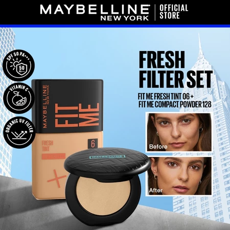 Maybelline Fresh Filter Set Make up- Fit Me Fresh Tint with Vitamin C 06, Fit Me Compact Powder 128