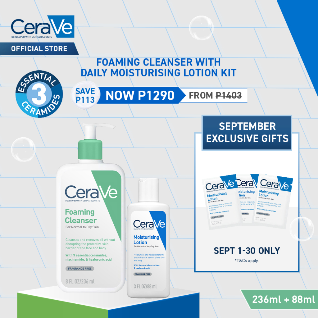 CeraVe Foaming Cleanser for Normal to Oily Skin (236ml) with Daily ...