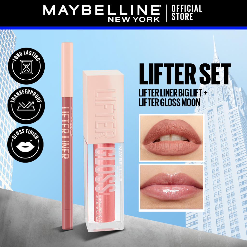 Maybelline Glossy Lip Combo Lifter Liner Big Lift & Lifter Gloss Moon ...