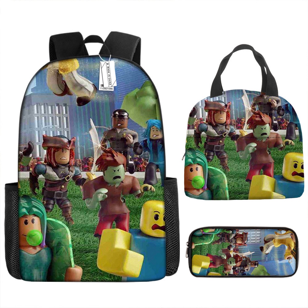 ROBLOX anime children backpack 17in 5-12 years old Lightweight and  breathable boys and girls student school bag set insulation portable lunch  bag