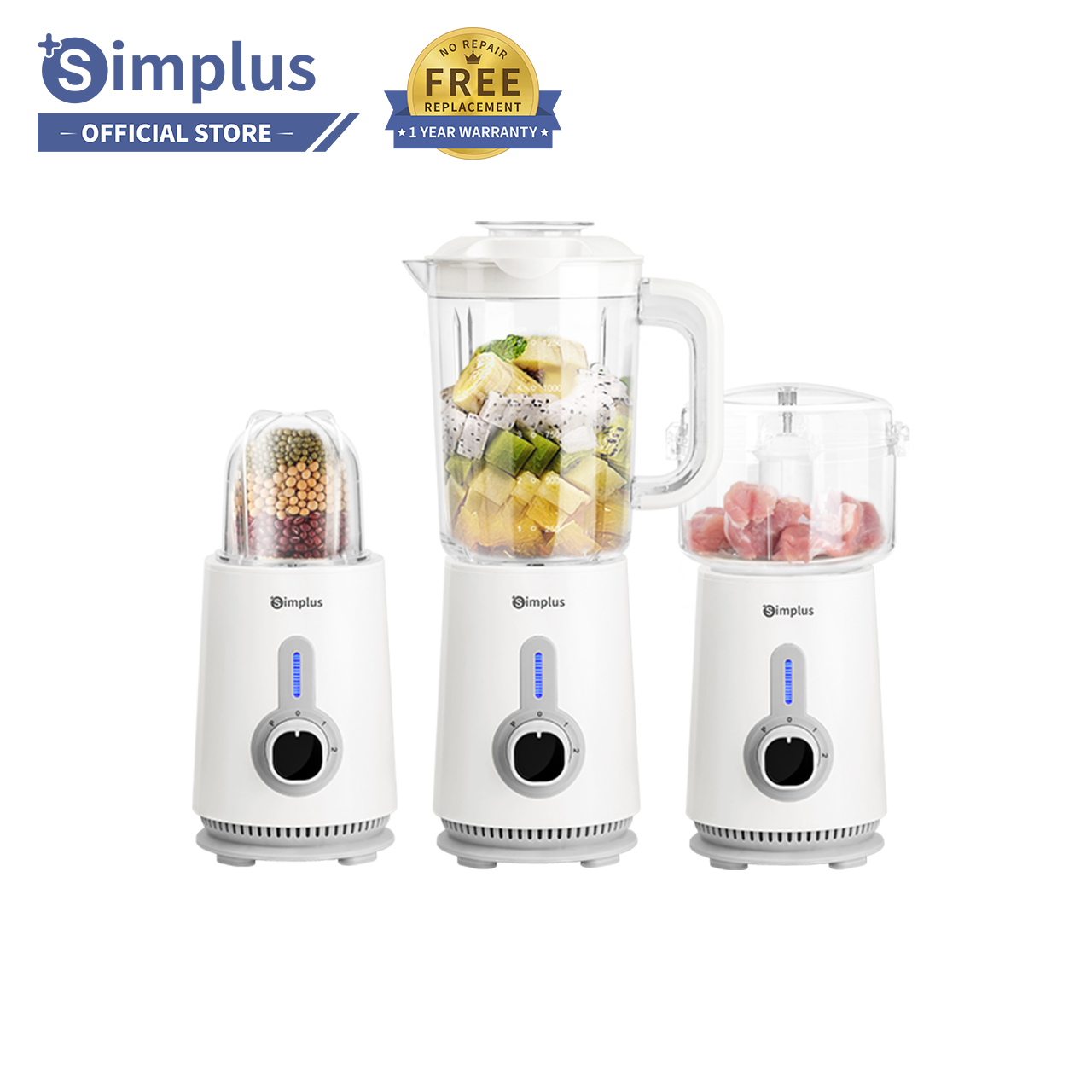 Simplus Blender 3 in 1 Food Processor 1250ml/500ml/300ml Juicer Meat ...