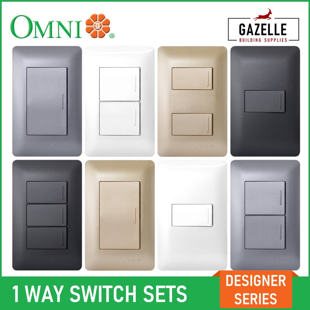 Omni Designer Series 1 Way Switch Set 16A 1 / 2 / 3 Gang Ivory / Brass / Graphite / Titanium