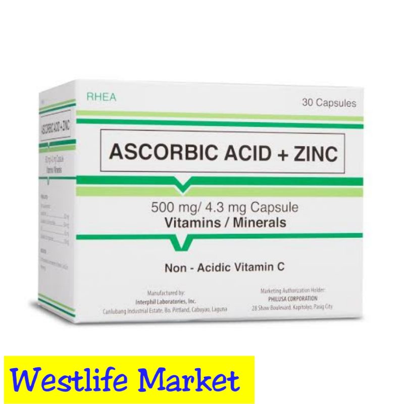 Rhea Ascorbic Acid + Zinc Non Acidic Vitamin C. 30 Capsules Shopee