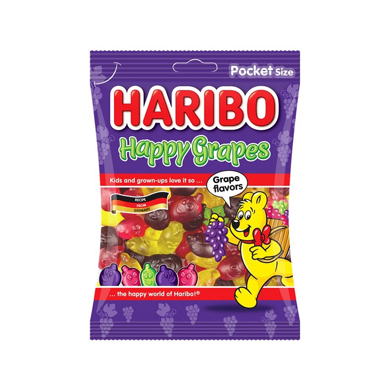 [HARIBO] HARIBO Happy Grapes Gummy Candy, Jelly, 100g, 200g | Shopee ...