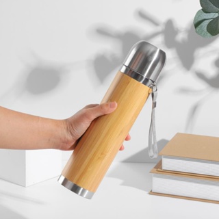 550ML Bamboo Tumbler Vacuum Double-Walled 304 Stainless Steel Flask  W/Strainer Wood Bottle