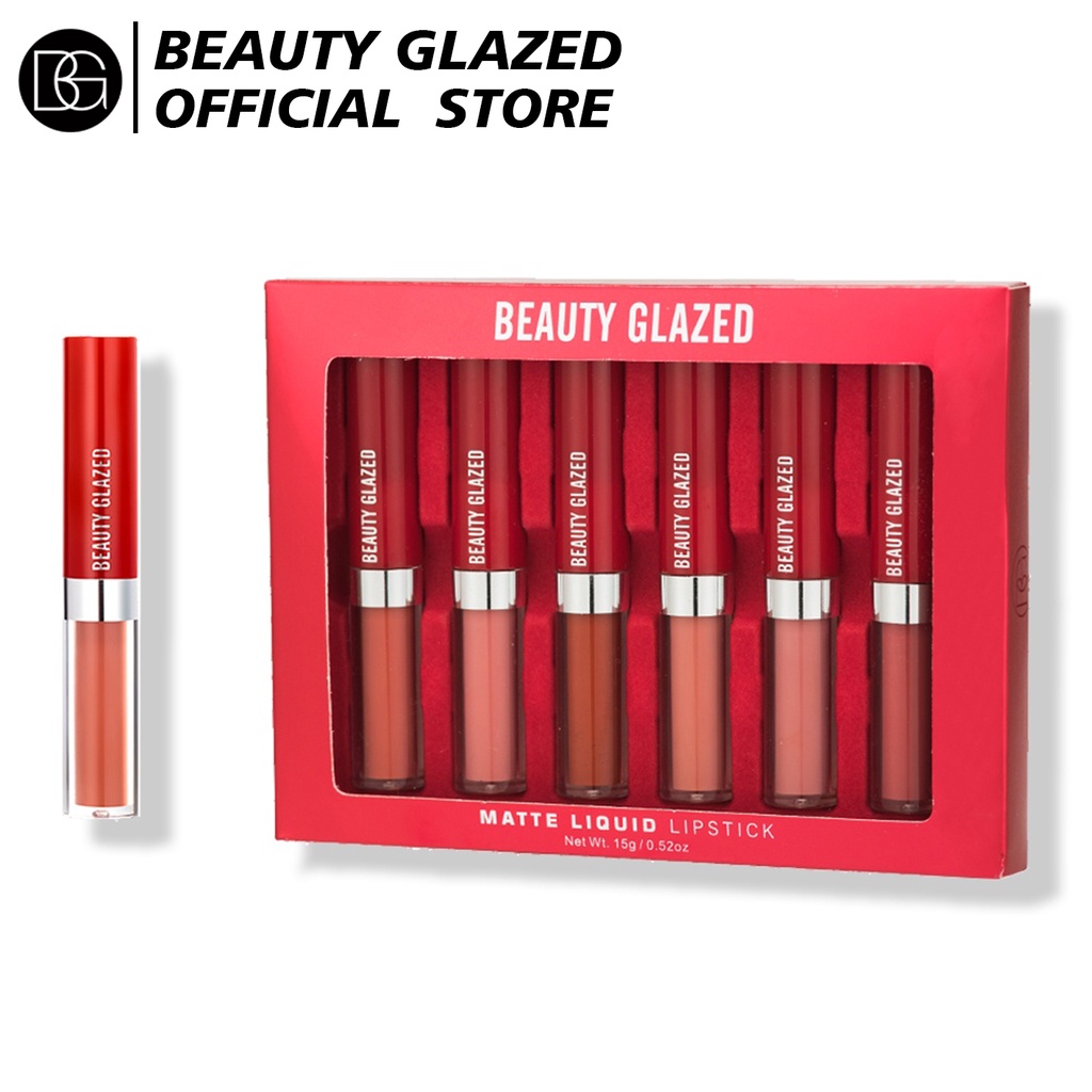 Beauty Glazed 6pcs Set Nude Velvety Lip Gloss Lipstick Long Lasting