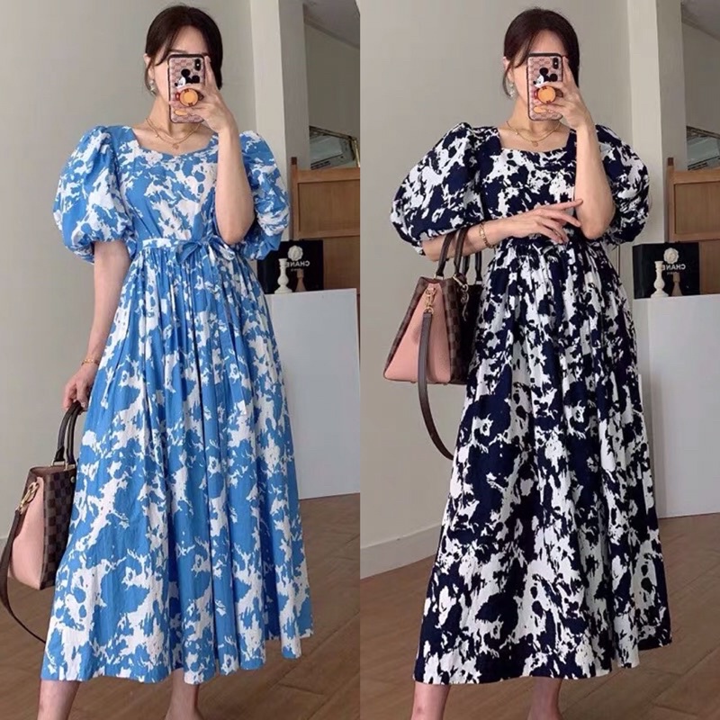 Only.Fashion Puff Sleeves Korean Maxi Dress 9956 Shopee Philippines