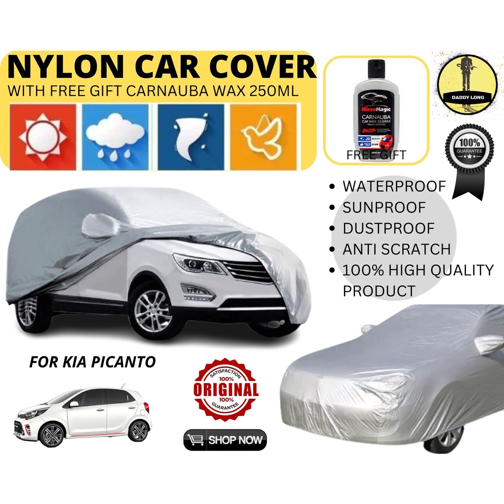 KIA PICANTO CAR COVER NYLON WATERPROOF HIGH QUALITY WITH FREE CARNAUBA