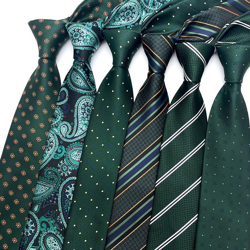 Luxury 8cm Mens Ties Dark Green Color Striped Floral Dot Formal Classic Dress Gravata Corbatas 8767