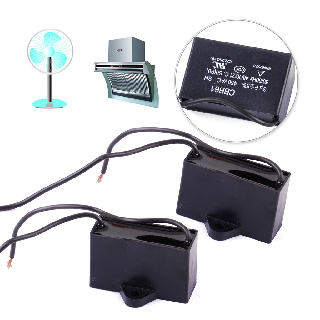 2pcs CBB61 3uF 450V AC 50/60Hz 2 Wire Air Conditioner Fan Motor Running