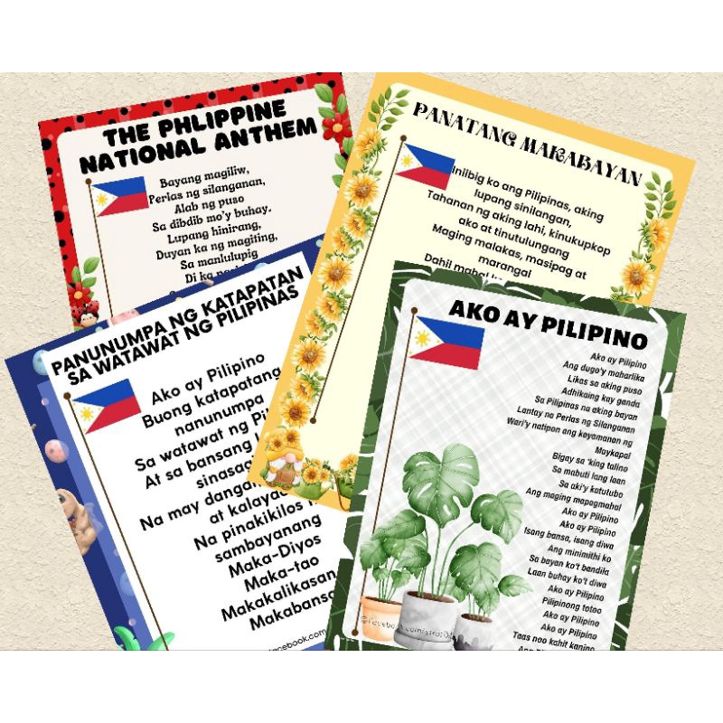 Lupang Hinirang Panatang Makabayan Ako Ay Pilipino Laminated Chart A