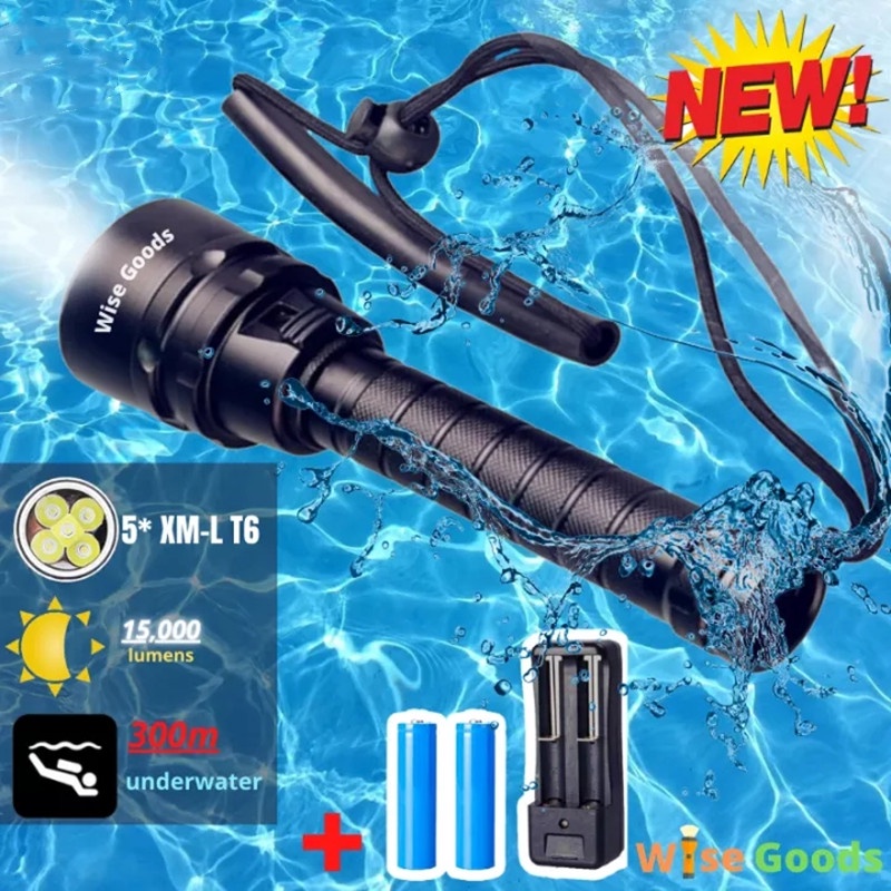 Scuba Diving Flashlight 200M Waterproof Underwater Torch Bright LED