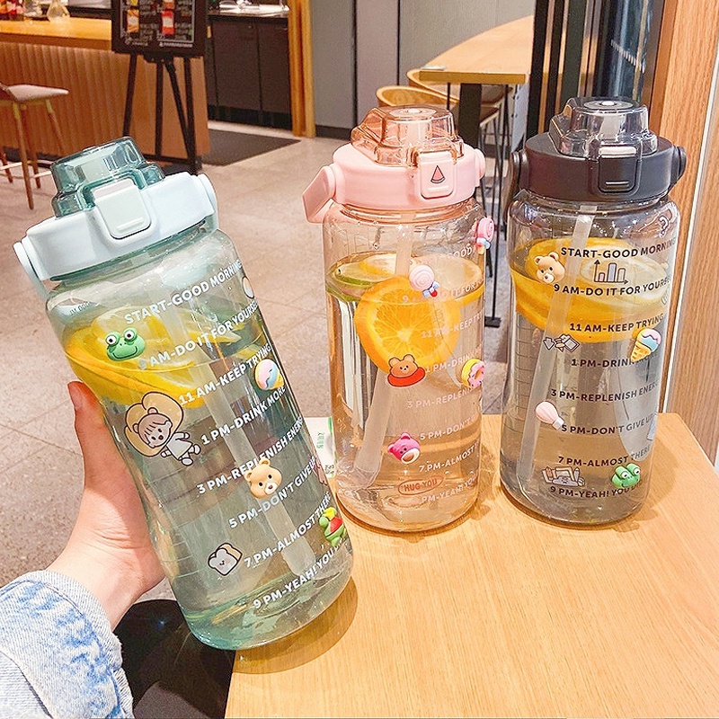 2L PASTEL Motivational Water Bottle with Time Marker & Straw-BPA Free ...