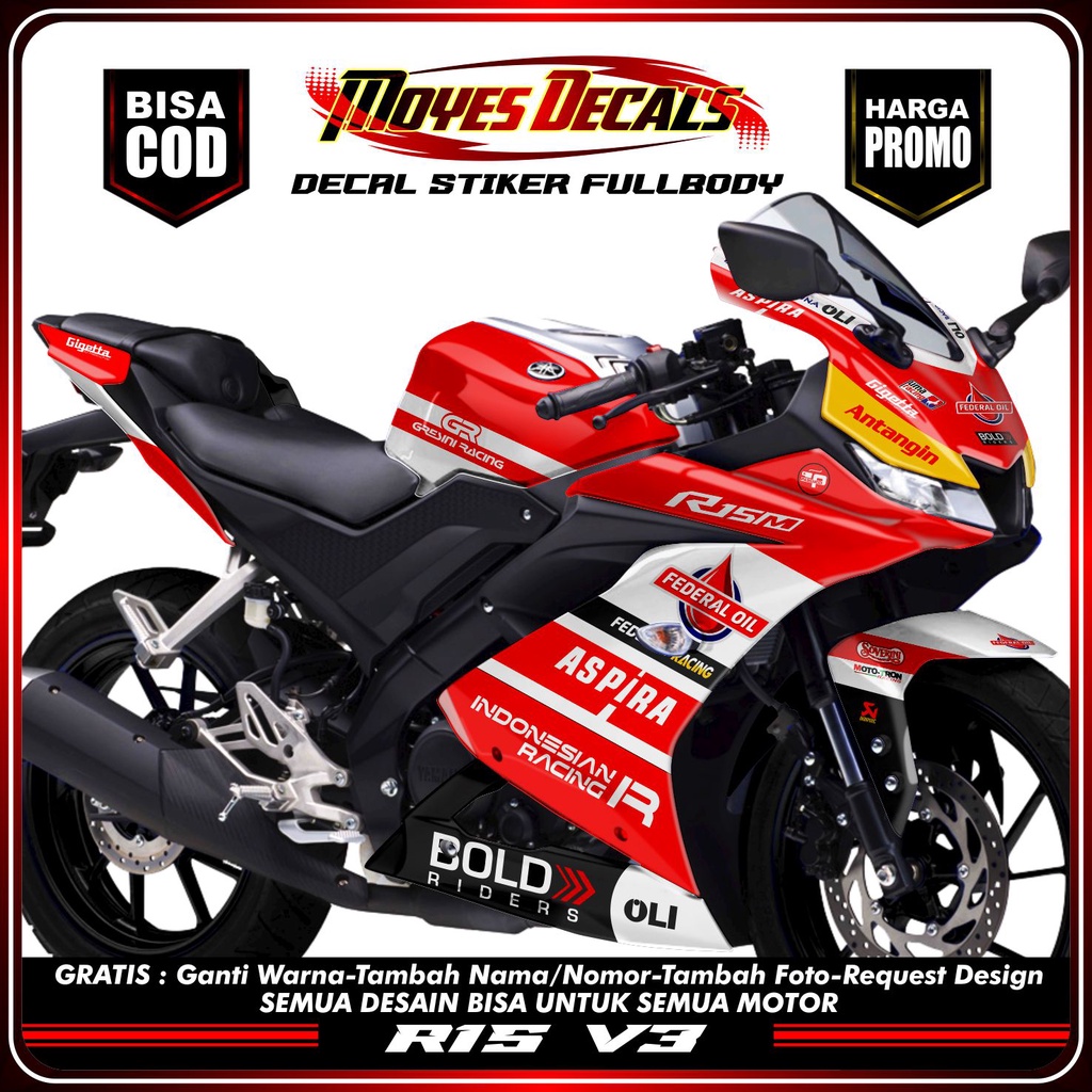 Sticker Decal R15 V3 Full Body Federal Moto2 Decal Sticker Yamaha R15 ...