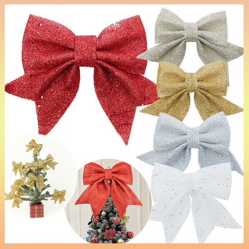 2Pcs Large Bows Christmas Tree Bowknot Ornaments Gift Present Party ...
