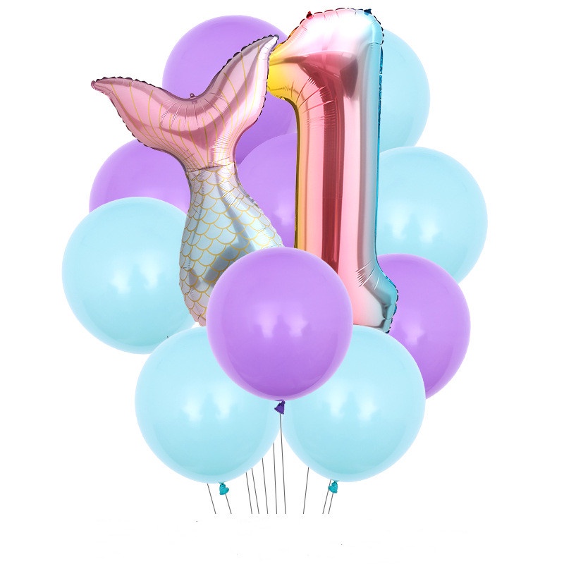 7-teiliges Meerjungfrau-Folienballon-Set – Perfekt Für Geburtstagsfeiern Mit Muschel, Schwanz & Zahl 32 Zoll