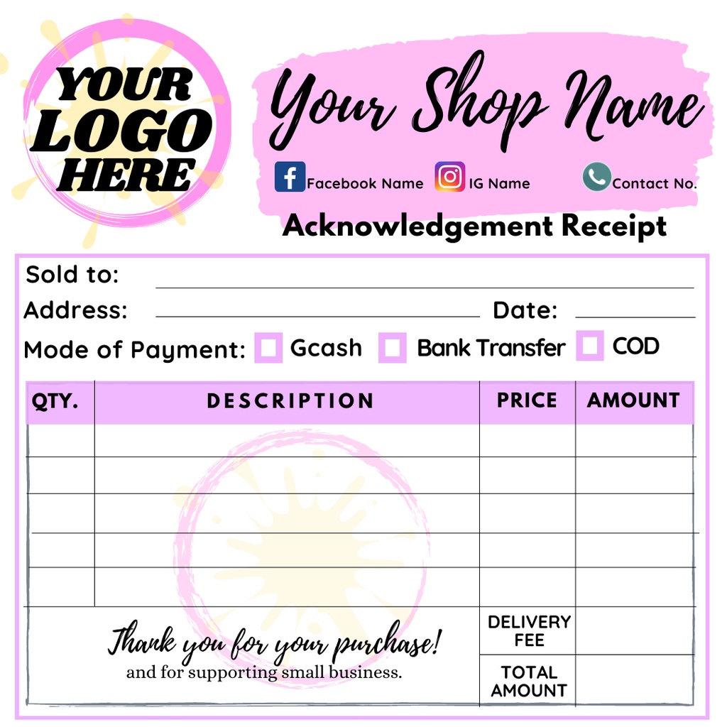 Personalized Receipt / Customized Receipt (NO MINIMUM ORDERS) | Shopee ...