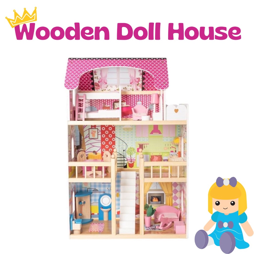 Wooden Doll House Dream House Play Set for Girls | Shopee Philippines
